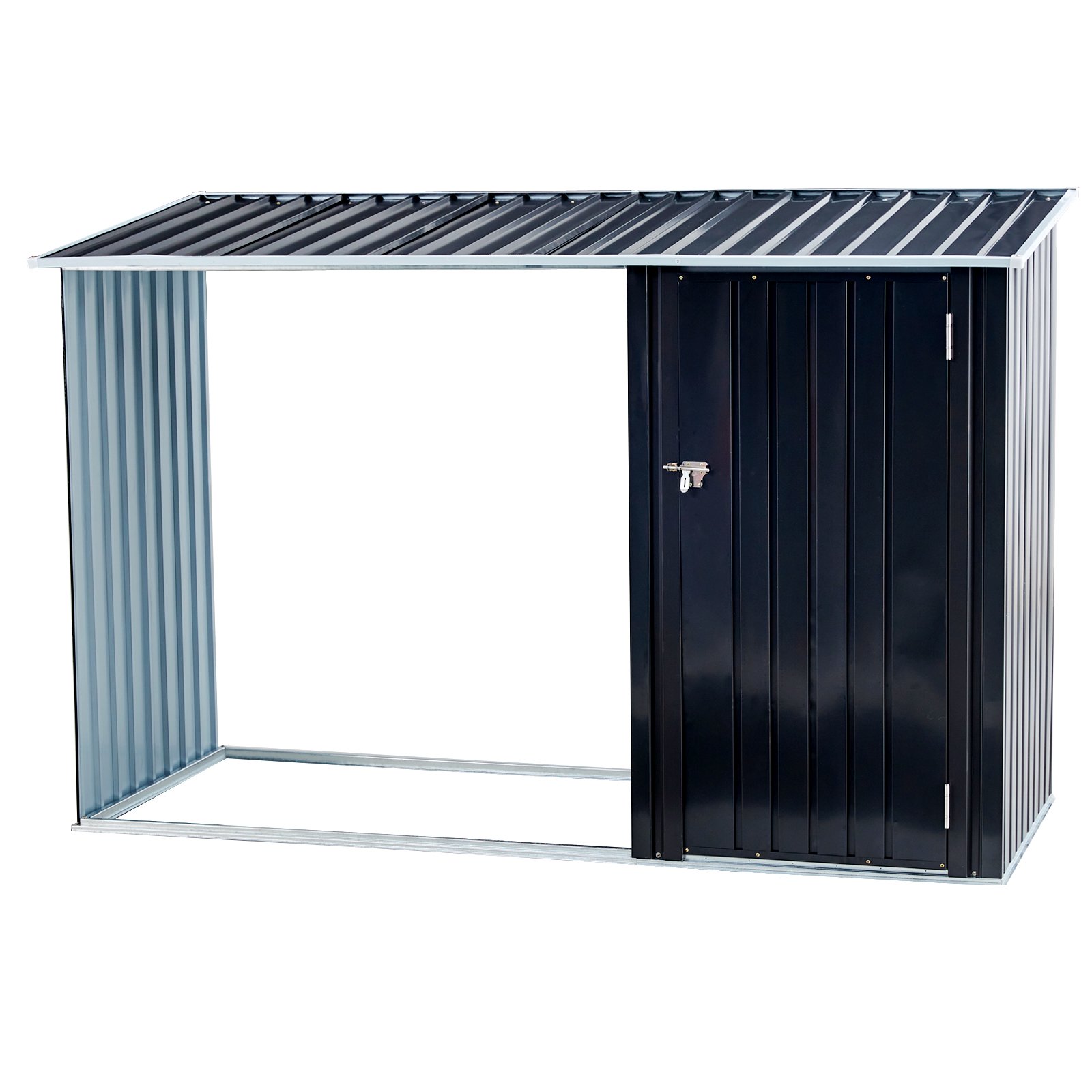 Firewood Storage Shed, Outdoor Firewood Rack, Outdoor Storage Shed With Log Holder, Firewood Shelter For Patio, Anthracite Galvanized Steel - Black - Image 7