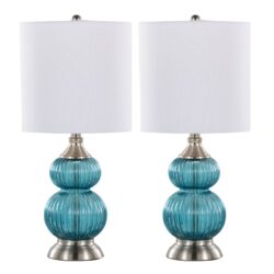 Belle - Contemporary Lamp (Set of 2) - Clear Sapphire Blue / Nickel / White