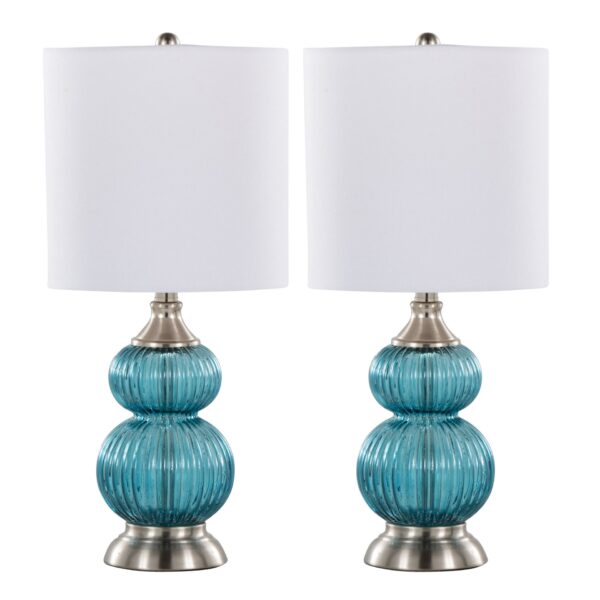 Belle - Contemporary Lamp (Set of 2) - Clear Sapphire Blue / Nickel / White
