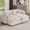 Light Corduroy 2 Seater Sofa With Ottoman Sofa Bed Functionality For Small Living Spaces - Beige - Image 9