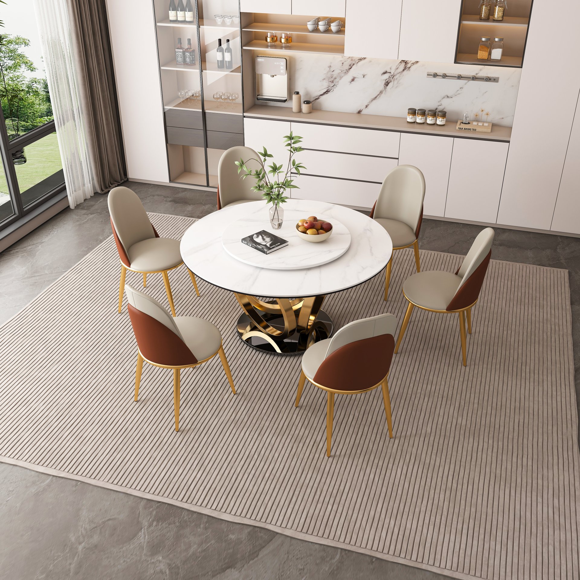 Round Dining Table With 360° Smooth Lazy Susan Stain / Heat - Gold / Black / White - Image 14