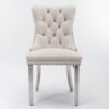 Nikki - Modern, High-End Tufted Solid Wood Contemporary Velvet Upholstered Dining Chair With Chrome Stainless Steel Plating Legs, Nailhead Trim (Set of 2) - Beige - Image 3
