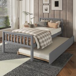 Twin Bed With Trundle, Platform Bed Frame With Headboard And Footboard, For Bedroom Small Living Space, No Box Spring Needed - Gray