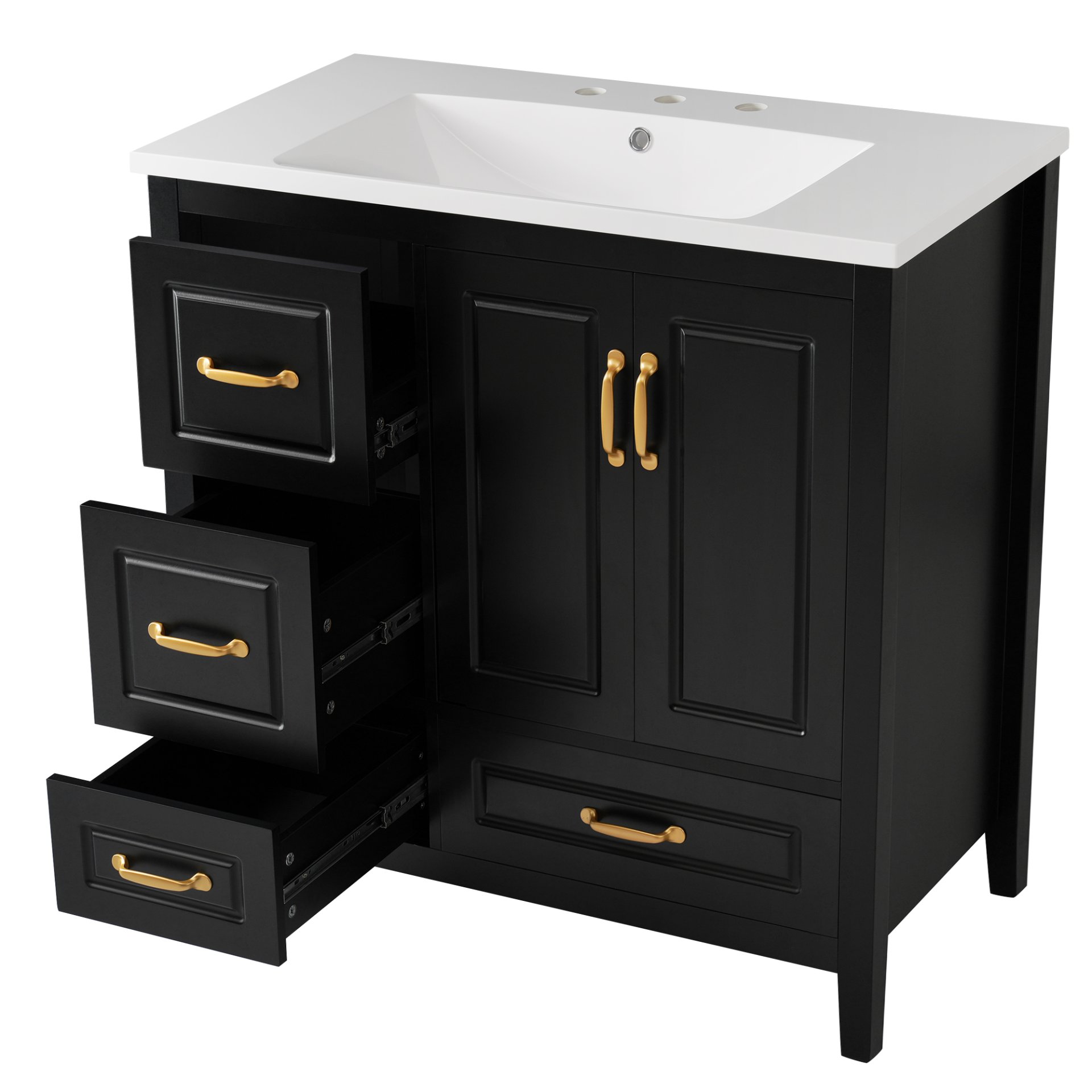 Bathroom Vanity With Sink, Soft Closing Doors & Drawers, Metal Handles - Black - Image 17