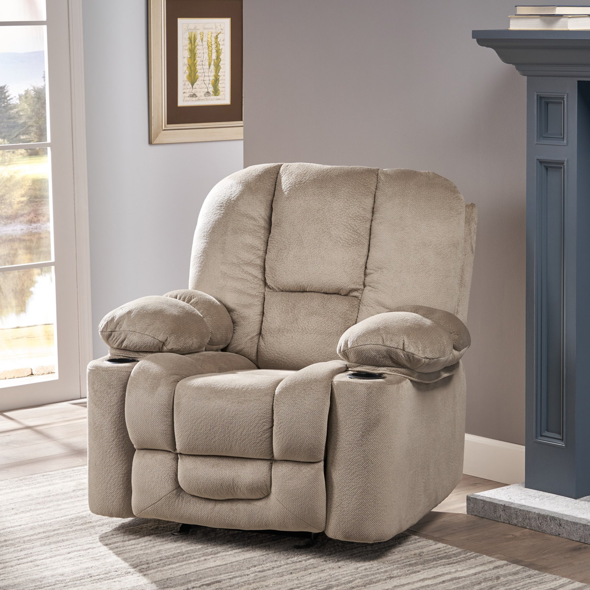 Luxurious Manual Recliner Chair, Skin-Friendly, Dual Cup Holders - Coffee - Image 7
