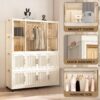 Portable Wardrobe Closet Storage Organizer With 12 Magnetic Doors, 12 Cubes & Hanging Rod - White - Image 13