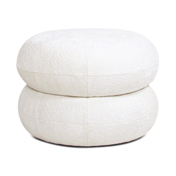 Nest - Low Round Upholstered Ottoman - Almond White