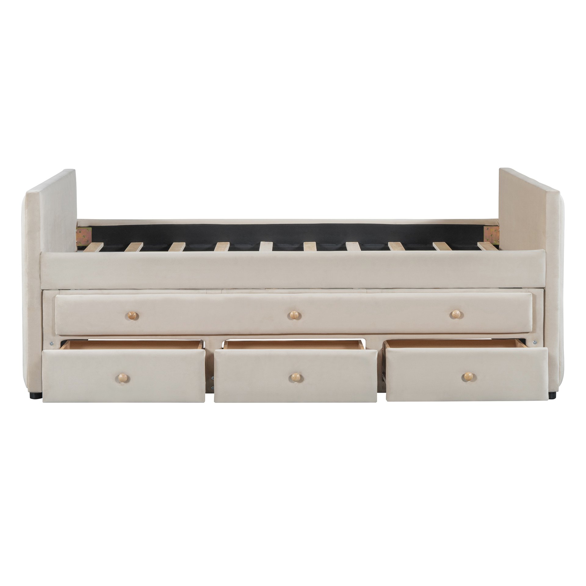 Twin Size Upholstered Daybed With Twin Size Trundle And Drawers - Beige - Image 4