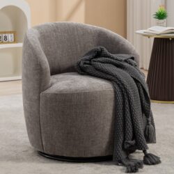 Chenille Fabric Swivel Accent Armchair Barrel Chair With Black Powder Coating Metal Ring - Gray