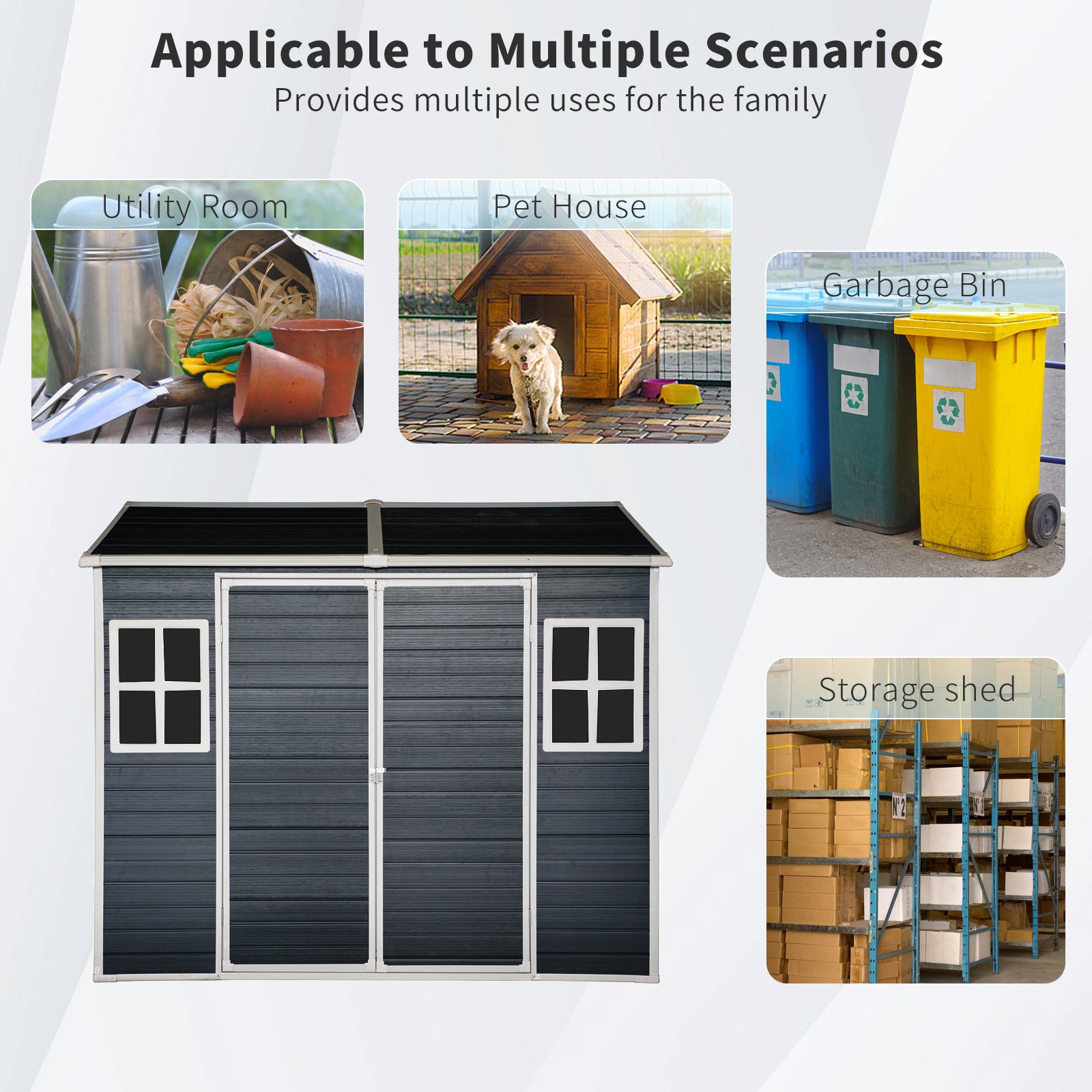 Resin Outdoor Storage Shed With Two-Window And Double-Door, Plastic Shed With Floor For Gargen, Patio, Yard, Lawn - Black - Image 9