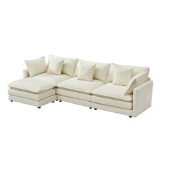 Modular Comfortable Cloud Sofa Ottoman Style Combination Chenille Sofa With Deep Seat Cushions - White