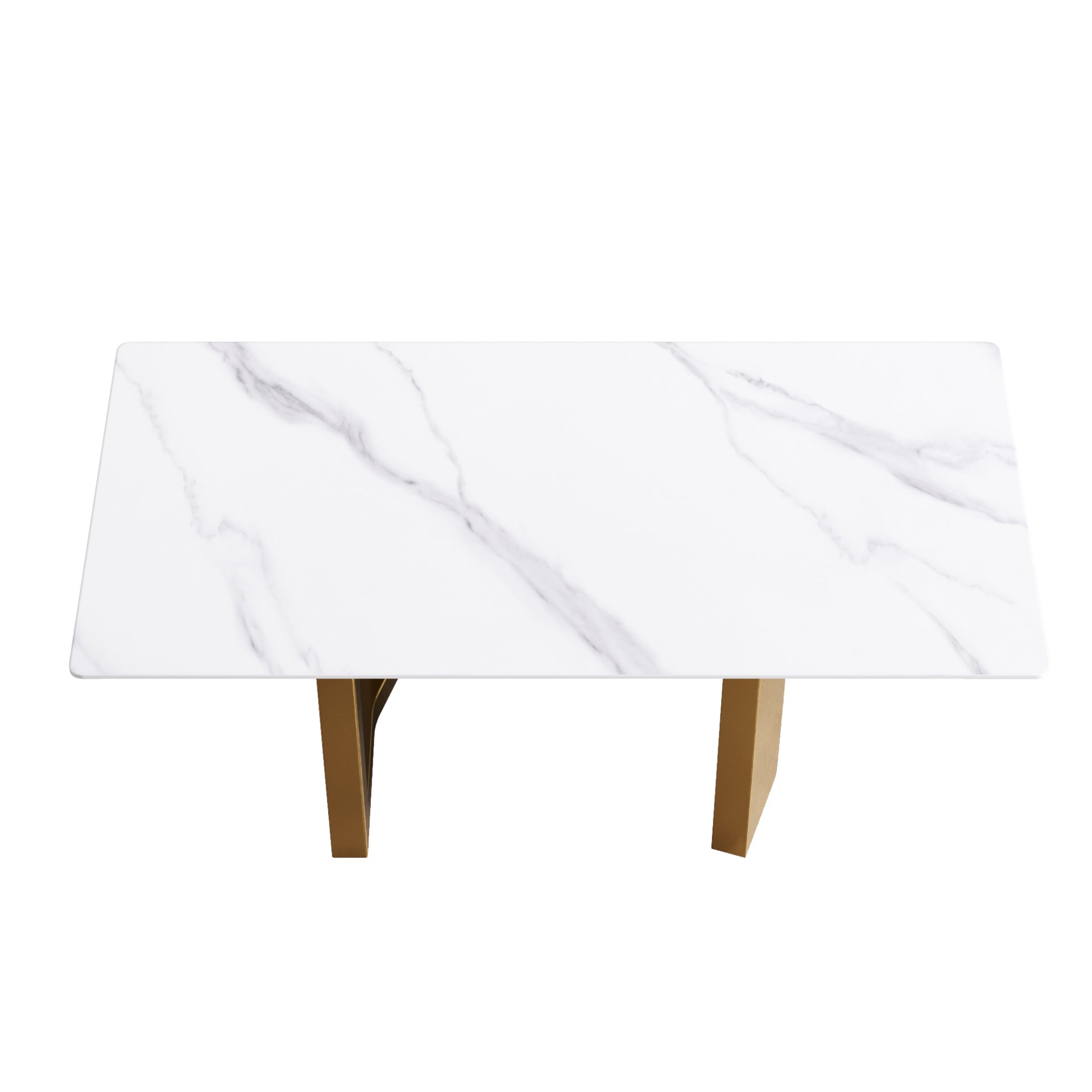 70.87" Modern Artificial Stone Straight Edge Golden Metal Leg Dining Table, Can Accommodate 6-8 People - White / Gold - Image 6