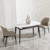 Modern Extendable Round Dining Table With Sintered Stone Top - White / Black - Image 13