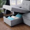 Upholstered Pull Out Sectional Sofa With Chaise - Light Gray - Image 6