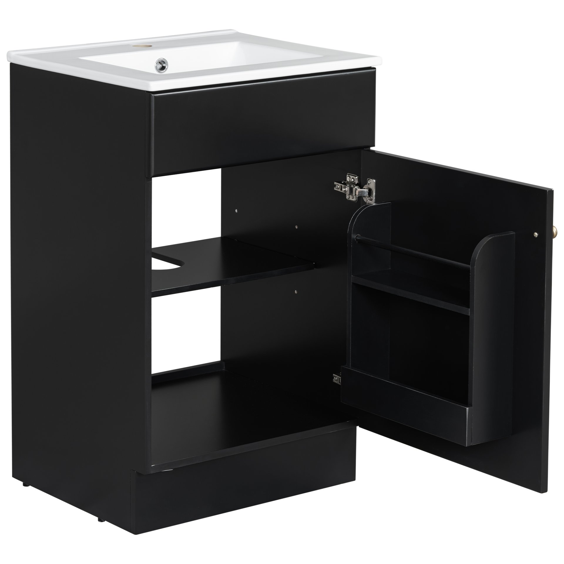 20" Bathroom Vanity With Sink, Freestanding Cabinet With Door Shelf And Adjustable Shelf, And Ceramic Construction - Black - Image 16