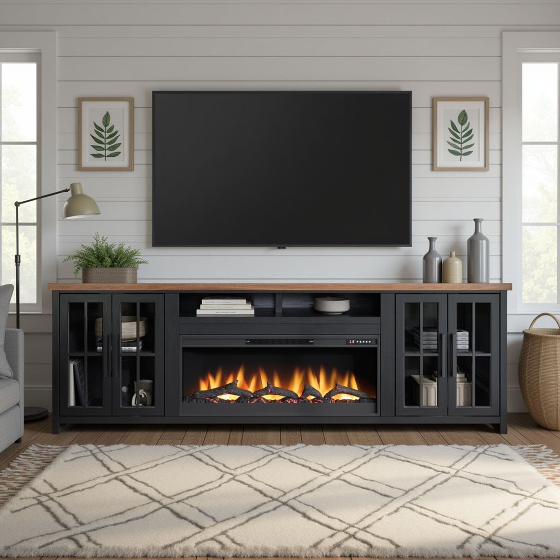 Essex - Fireplace TV Stand Console For TVs Up To 100" - Black, Whiskey - Image 7