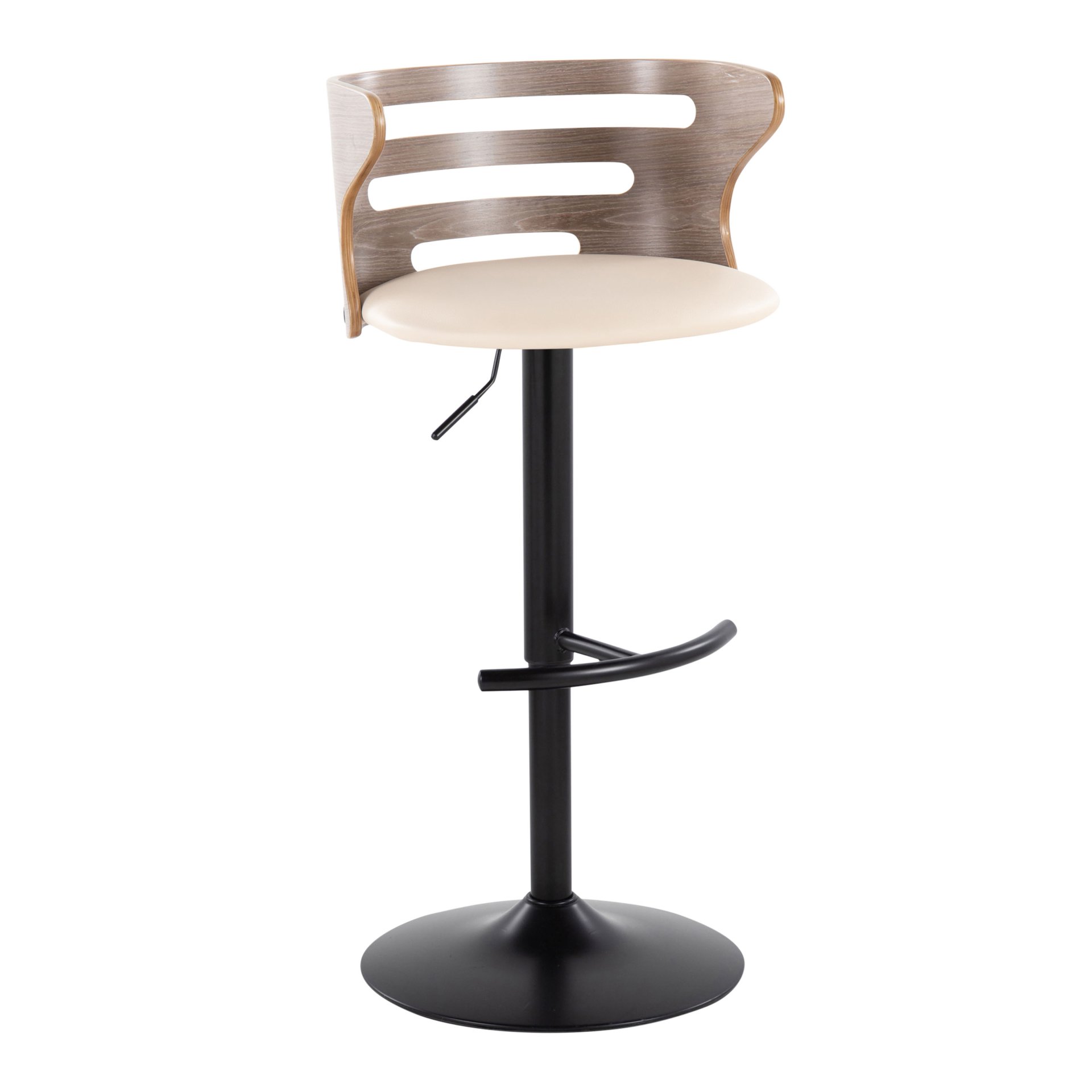 Cosi - Mid-Century Modern Adjustable Barstool With Swivel With Rounded T Footrest (Set of 2) - Black / Light Gray / Cream - Image 2