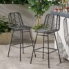 Sawtelle - Outdoor Wicker Barstools (Set of 2) With Faux Rattan And Iron Frame - Gray / Black - Image 2
