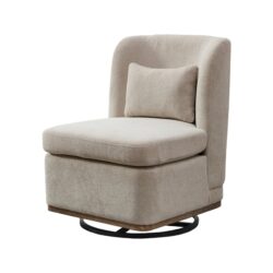 Modern Cushioned Armless Metal Base 360 Degree Swivel Chair With Pillow, Suitable For Living Room, Family Room, Bedroom, Lounge Area, Office - Beige