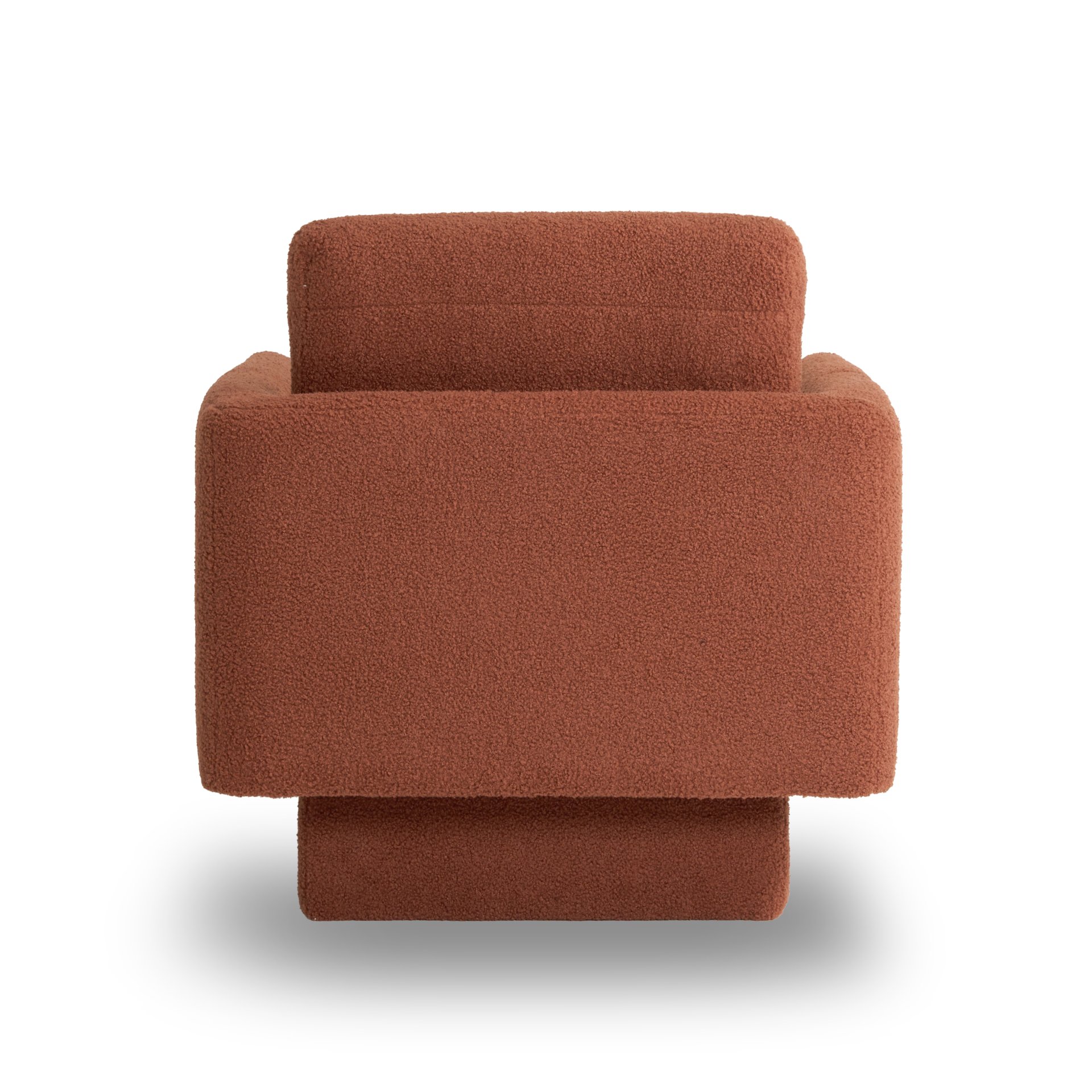 360° Modern Swivel Accent Chair Round Armchair, Thick Padded Single Lounge Sofa Upholstered Comfy - Brick Red - Image 10