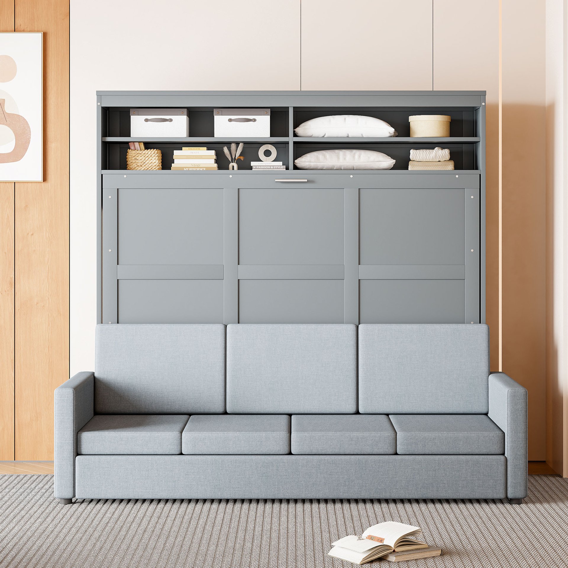 Queen Size Murphy Wall Bed With Sofa - Gray - Image 3