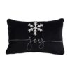 Velvet Pillow With Embroidered Joy And Frosty Snowflake, For Christmas Halloween Holiday Decor (Set of 2) - Black White - Image 2