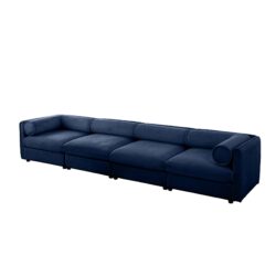 Modular Sectional Sofa With Storage Cylindrical Backrest, Armrests Deep Comfortable Seating Chenille 4 Seat - Blue