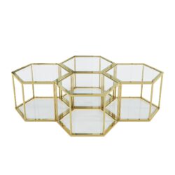 Modern Living Room Small Coffee Table With Stainless Steel Frame And Tempered Glass Top - Gold