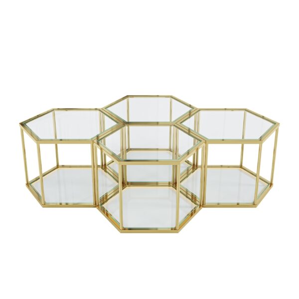Modern Living Room Small Coffee Table With Stainless Steel Frame And Tempered Glass Top - Gold