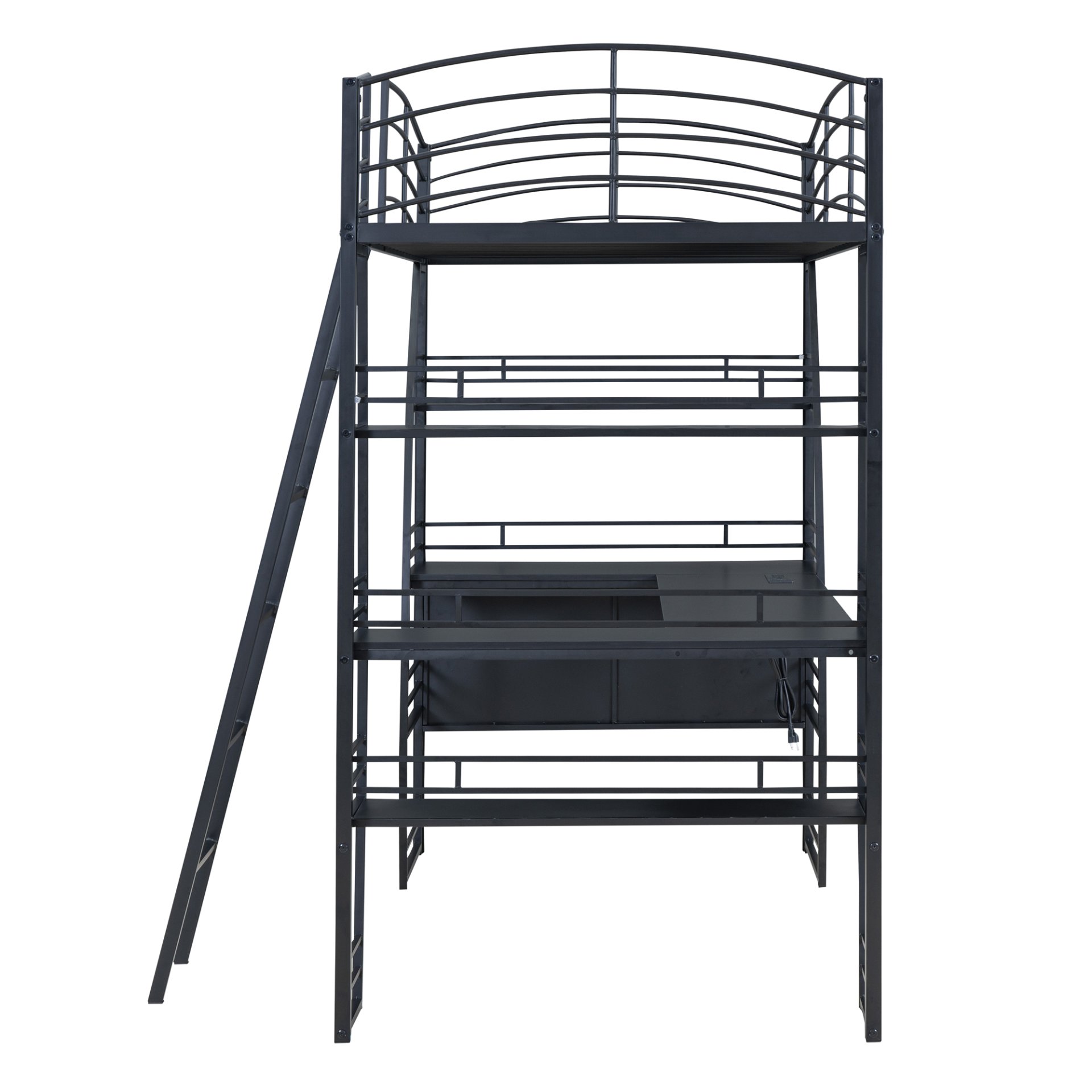 Twin Size Loft Bed With 4 Layers Of Shelves And L-Shaped Desk, Stylish Frame With A Set Of Sockets, USB Ports And Wireless Charging - Black - Image 8