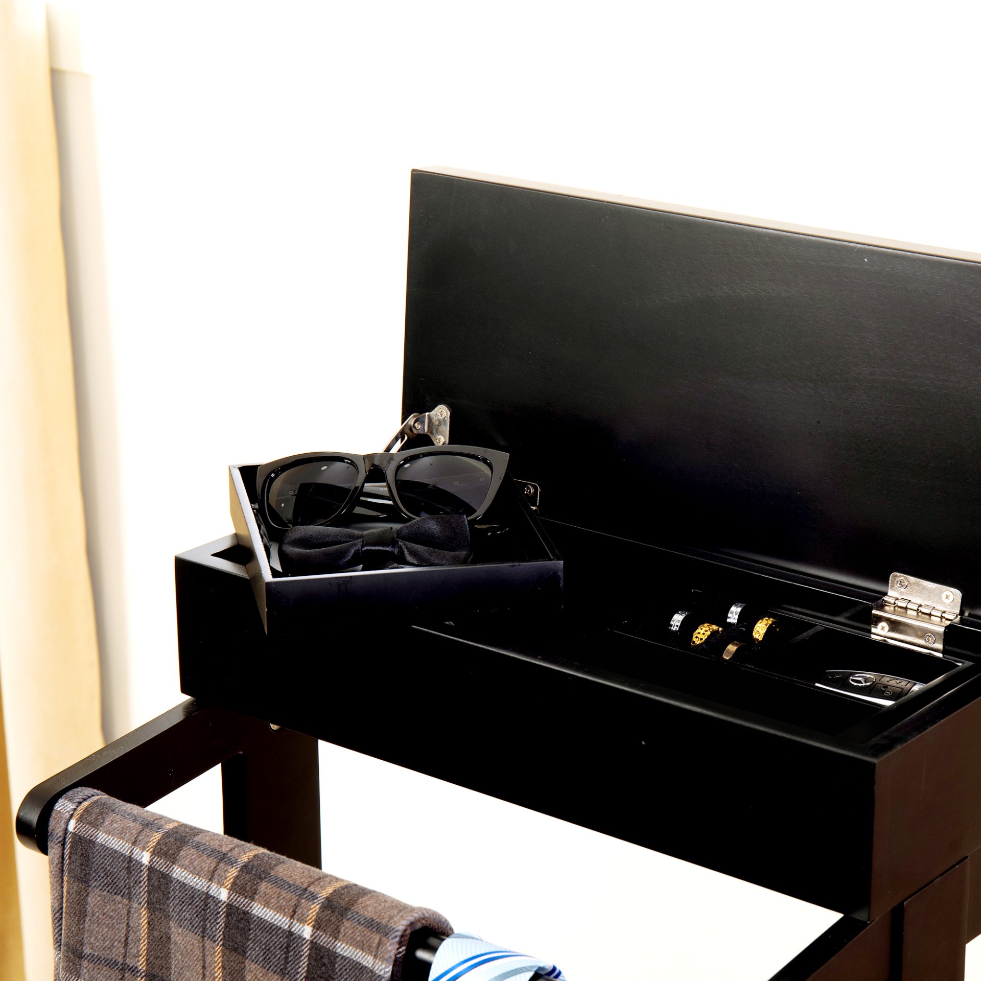 Portable Garment Rack, Clothes Valet Stand With Storage Organizer - Black - Image 8