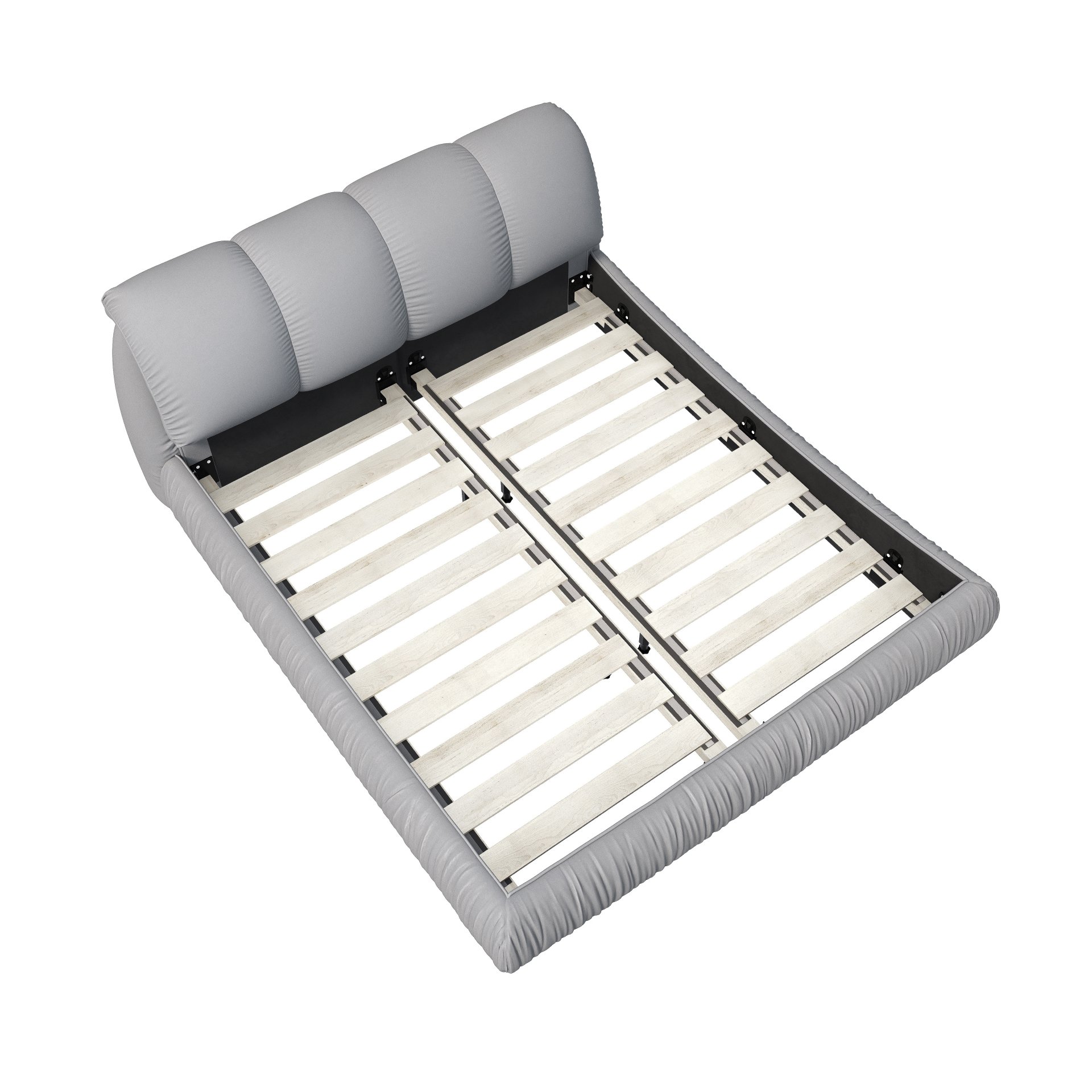 Queen Size Luxury Upholstered Platform Bed With Oversized Padded Backrest And Solid Wood Frame, Suitable For Multiple Heights Of Mattresses - Gray - Image 9