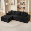 Full Compression Chaise Lounge Set Modular Corduroy Sectional With Arched Armrests Non Slip Base Includes 3 Back Cushions & 2 Throw Pillows - Black - Image 4