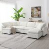 Modern Modular Cloud Sofa Bed, 6 Seat Chenille Sectional Couch Set With Ottoman, Free Combination, Convertible U Shaped Sleeper Sofa - Beige - Image 15