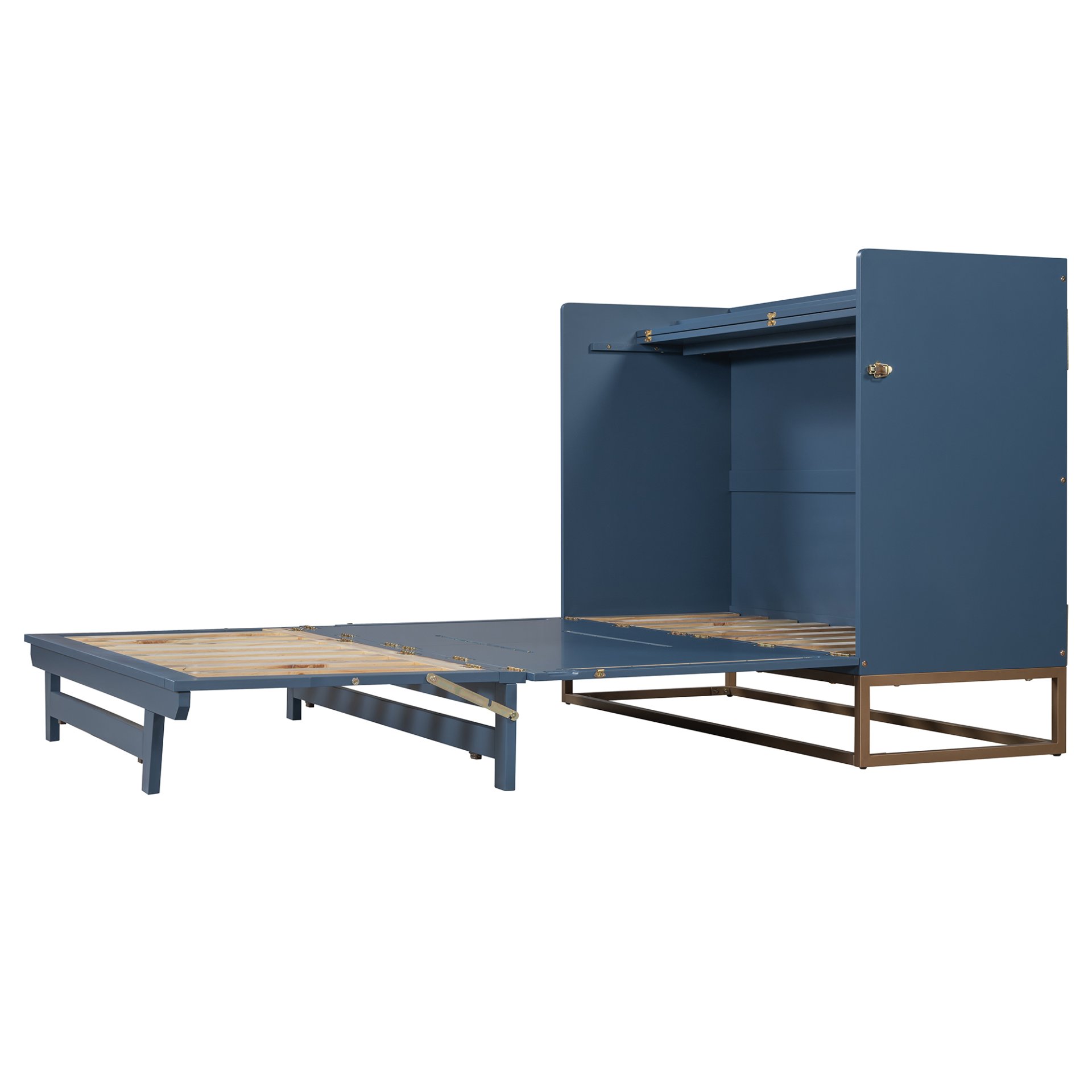 Queen Size Murphy Bed With Iron Legs, Modern Design - Blue - Image 10