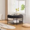 Upholstered Round Ottoman Coffee Table Foot Rest With Metal Legs And Wooden Open Storage Shelf - Charcoal - Image 4
