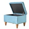 Retro Style Square Velvet Upholstered Ottoman With Storage And Rivet Trim - Light Blue - Image 4