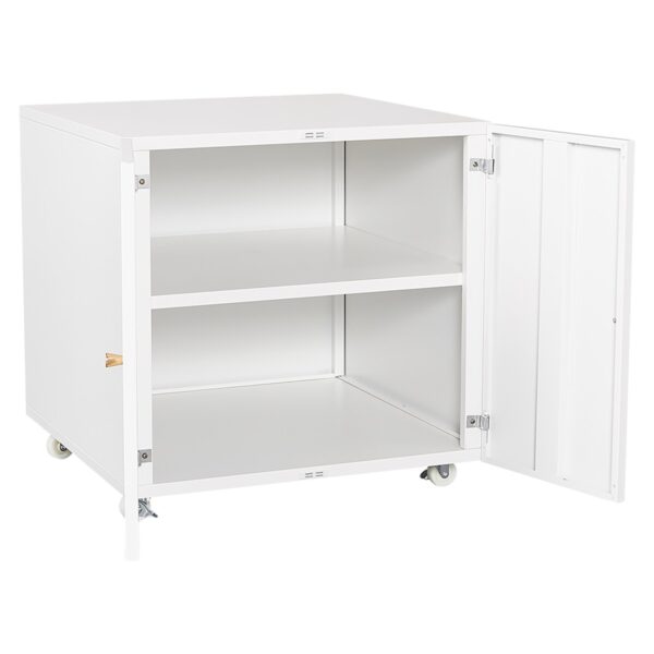 Metal Printer Stand With Storage Mobile Printer Tables For Small Spaces With Door Adjustable Shelf File Cabinet On Wheels For Home Office - White