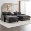 Modern Chenille Upholstered Sectional Sofa With Ottomans, USB Ports, Cup Holders, And Storage - Gray - Image 10