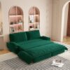Queen Pull Out Sofa Bed, 3 In 1 Convertible Sleeper Sofa, Multi Functional Velvet Loveseat Bed - Green - Image 2