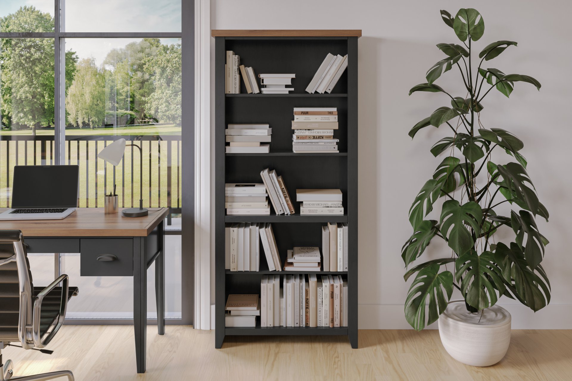 Essex - High 5 Shelf Bookcase - Black, Whiskey - Image 3