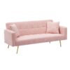 Teddy Fleece Sofa Bed With Throw Pillows And Metal Legs - Pink - Image 5