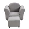 Kids Velvet Upholstered Chair With Ottoman For Comfortable Seating - Gray - Image 6