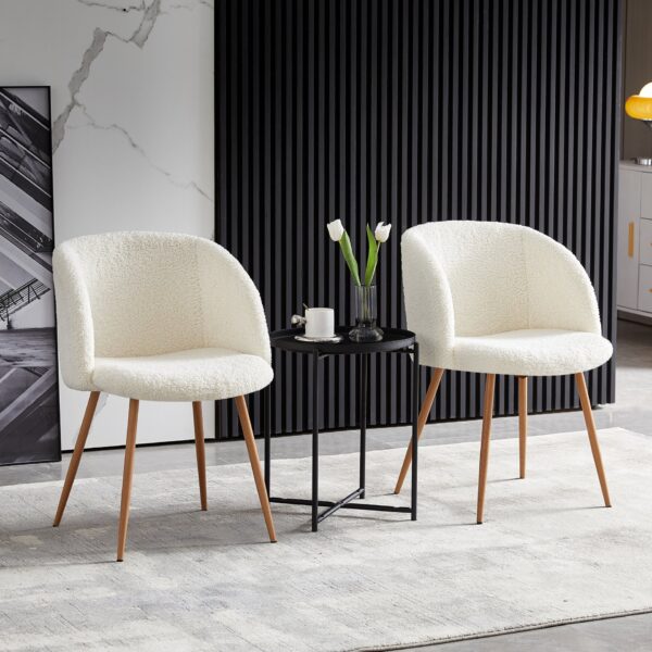 Adjust Legs Upholstered Teddy Faux Fur Dining Armrest Chair (Set of 2) - Off White