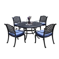 Round 4 Person 51.97" Long Dining Set With Cushions - Navy Blue