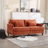 Mid Century Modern Chenille Fabric Loveseat Sofa With Wood Feet, 2 Seat Upholstered Couch - Orange - Image 2