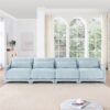 Four Seater Chenille Sofa With Lumbar Pillow Ergonomic Design Frame - Sky Blue - Image 20