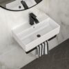 Wall Mounted Rectangular Bathroom Sink With Towel Bar & Overflowfaucet - White / Black - Image 2