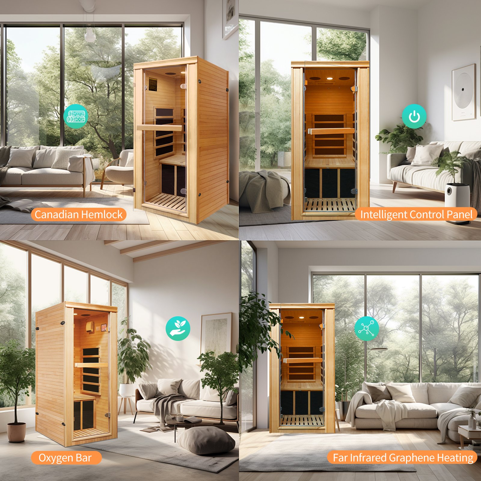 Single Person Far Infrared Sauna Room - Natural - Image 11