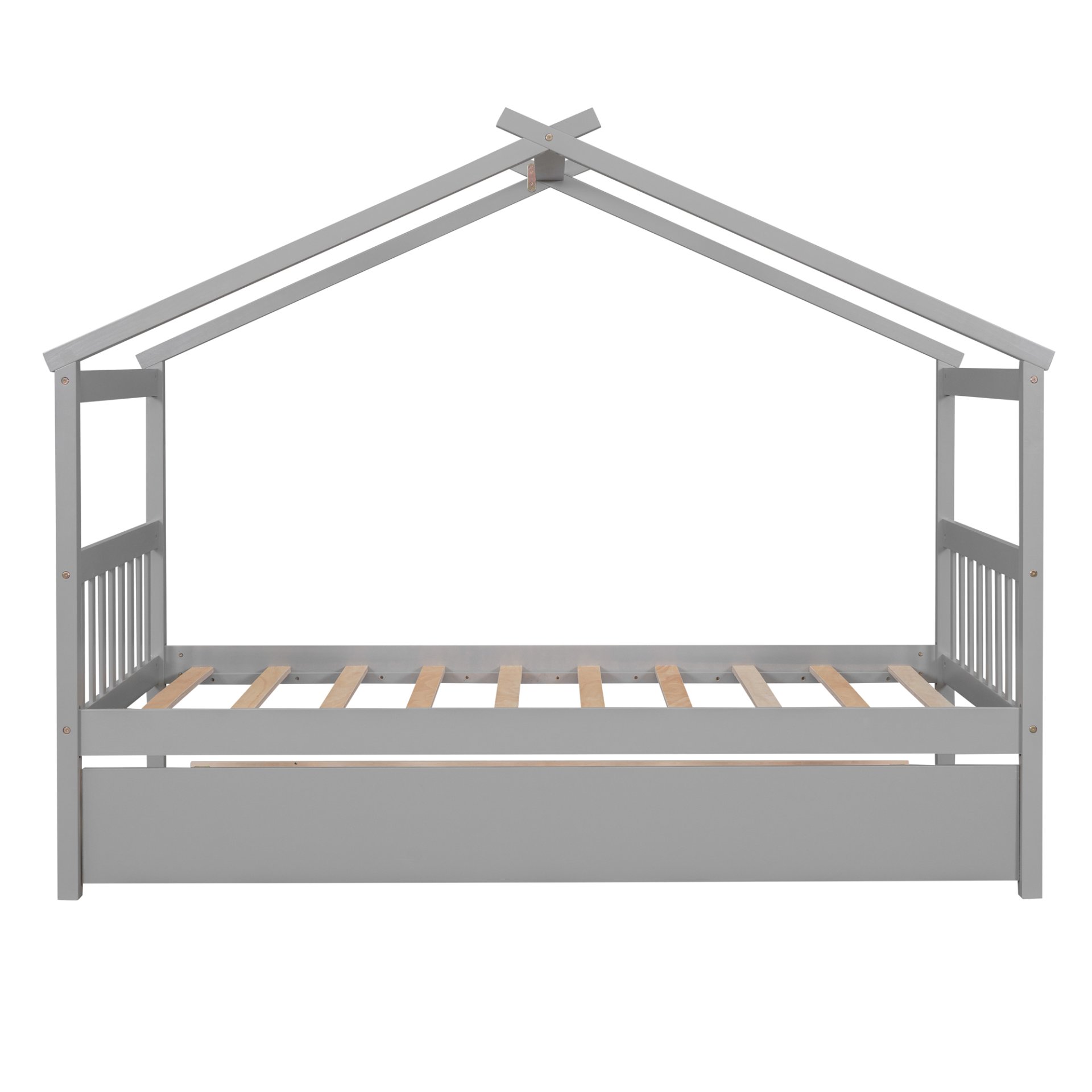 Twin Size House Bed With Twin Size Trundle - Gray - Image 3